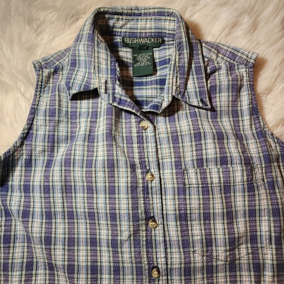VINTAGE Plaid Bushwacker Sleeveless Button Up Shirt - Picture 7 of 10